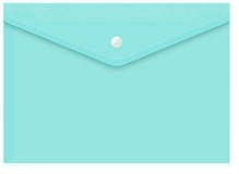 Папка-конверт с кнопкой,  А4, , прозрачная, бирюзовая, 0,15 мм